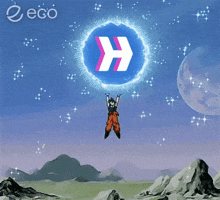 a cartoon of a person holding a sphere with the letter h in it