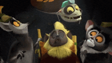 a group of cartoon characters including a monkey with a beard