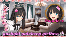 a picture of a girl with the words gaslight gatekeep girl boss