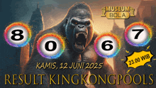 a poster for king kong pools shows a gorilla