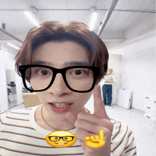 a man wearing glasses and a yellow smiley face with glasses on it