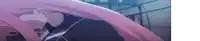 a close up of a person with pink hair holding a knife in their hand .