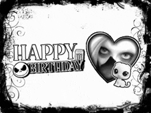 a black and white greeting card that says " happy birthday "