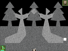 a screenshot of a video game with a cat and trees