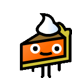 a cartoon illustration of a slice of pie with a face and whipped cream on top .