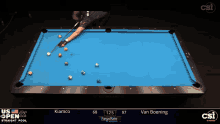 a pool table with a csi logo on the bottom right