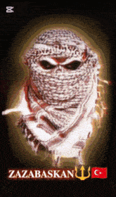 a poster of a man with a scarf around his face and the words zazabaşkan on it