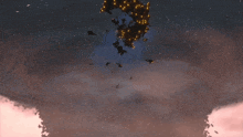 a christmas wreath is floating in the sky