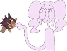 a drawing of a cartoon character with a purple head