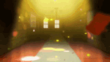 a cartoon drawing of a hallway with a red carpet
