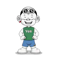 a cartoon character wearing sunglasses and a yes shirt