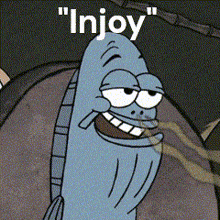 a cartoon of a fish with the words " enjoy " written on it