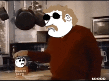a cartoon of a man pouring oatmeal into a bowl