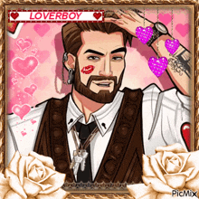 a framed picture of a man with a beard and the name loverboy on it