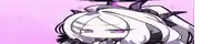 a cartoon girl with white hair and purple eyes is sitting on a pink surface .