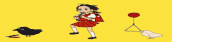 a girl in a red dress is surrounded by birds and hamsters