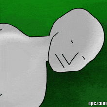 a cartoon drawing of a person sleeping with the letters npc.com below it