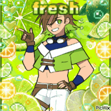 a pixel art of a boy with the word fresh on the top