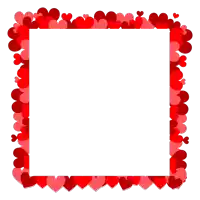 a square frame with red hearts on it