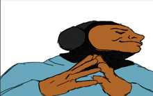 a cartoon of a man wearing headphones and a blue shirt