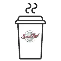 a drawing of a cup of sweet land cafe coffee