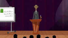 a cartoon of barack obama giving a speech in front of a podium