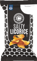 a bag of salty licorice chips that is 120 grams