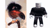 a picture of a bird next to a picture of a roblox toy