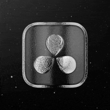 a silver square with a flower in the center on a black background
