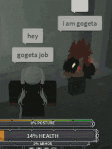 a screenshot of a video game where a character says hey gogeta job .