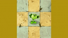 a cartoon character is standing on a tiled floor