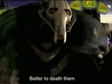 a cartoon character says batter to death them in front of a green background