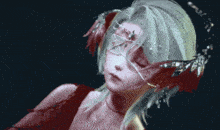 a woman with a mask on her face and wings on her ears