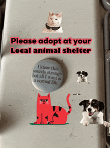a sign asking people to adopt a local animal shelter