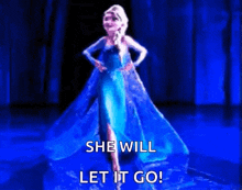 a cartoon of elsa from the movie frozen is dancing on a stage .