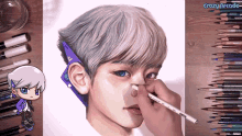 a drawing of a boy with a cell phone behind his ear and the words crazy arcade below