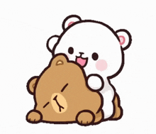 a couple of teddy bears are laying on top of each other .