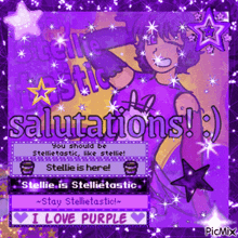 a picture of a girl with the words " salutations " written on it
