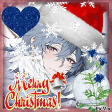 a merry christmas greeting card with a boy wearing a santa hat