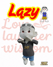 a cartoon character wearing a hoodie that says zhot on it
