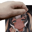 a close up of a person 's hand touching a girl 's head .