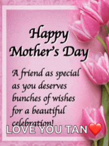 a happy mother 's day card with pink flowers