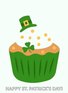a cupcake with a leprechaun hat on top of it