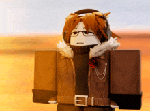 a cartoon character with glasses and a rose on his chest