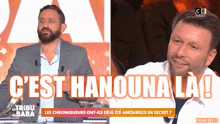 a man with a beard is talking on a tv show with the words c'est hanouna lal