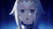 a girl with white hair and blue eyes has a surprised expression on her face