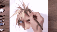 a person is drawing a person with blue eyes