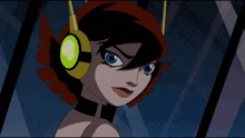 a cartoon character with headphones on making a face