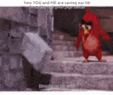 a cartoon of angry birds with the caption " how you and me are saving our hb from the evil goth pigs castle