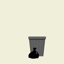 a penguin throws a bag of trash into a trash can